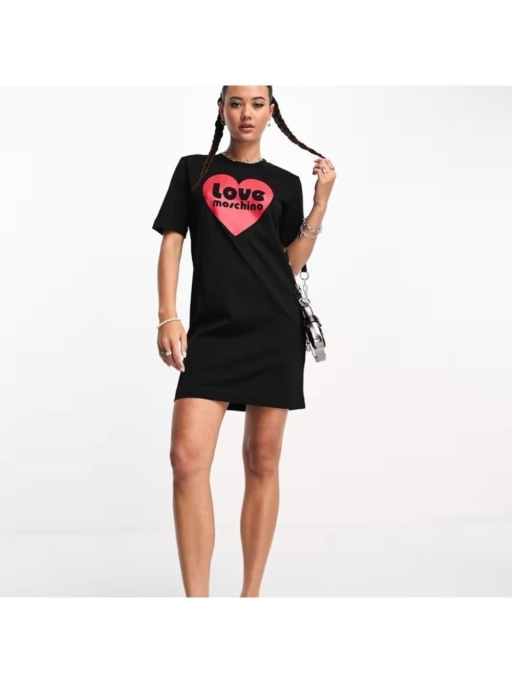 NWT Love Moschino Black Red Heart Mini T-Shirt Dress Size 6 Coquette Streetwear